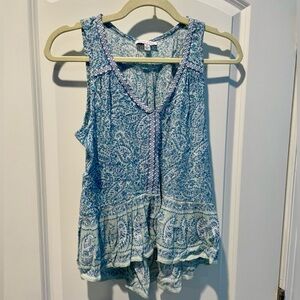Anthropologie Patrons Of Peace Blue Flowy V-Neck Tank Top | Size Small